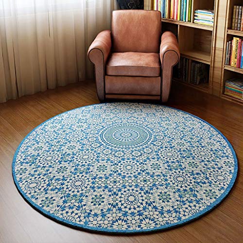 Tapis floral bleu rond antidérapant et résistant pour chambre