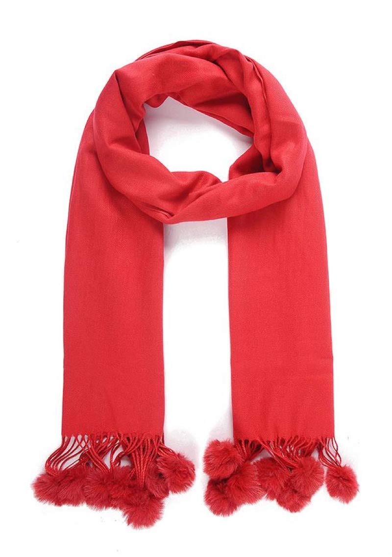 The Olive House Women's Red The Olive House® Faux Fur Pom Pom Scarf