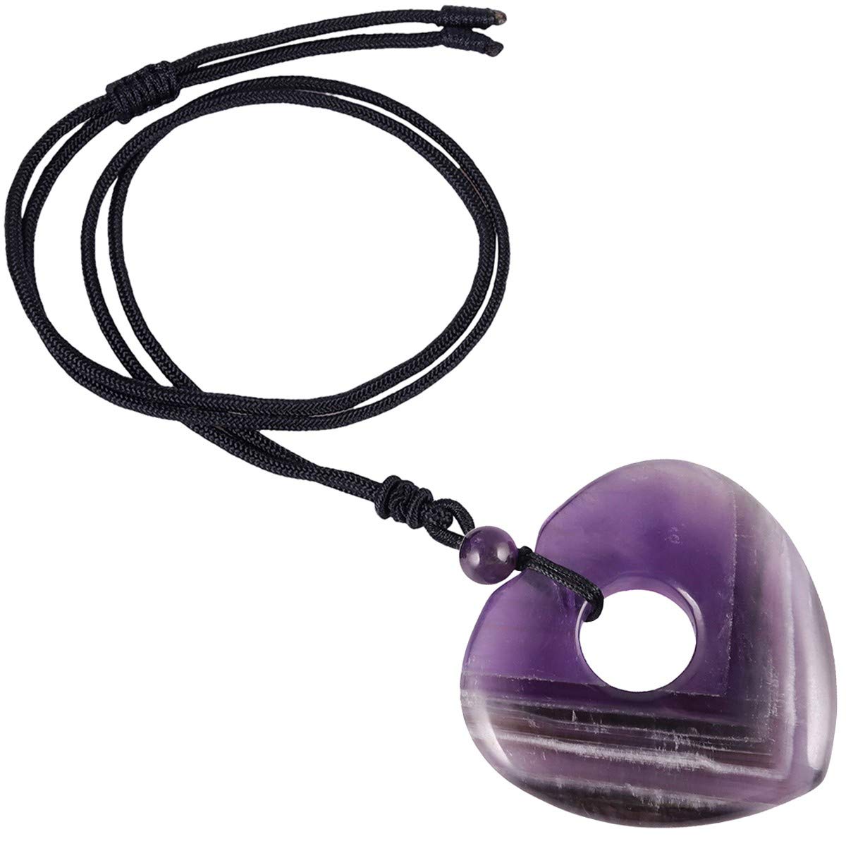 Pendentif Cœur En Améthyste Avec Collier - Lithothérapie, Longueur 41-45 Cm, Violet
