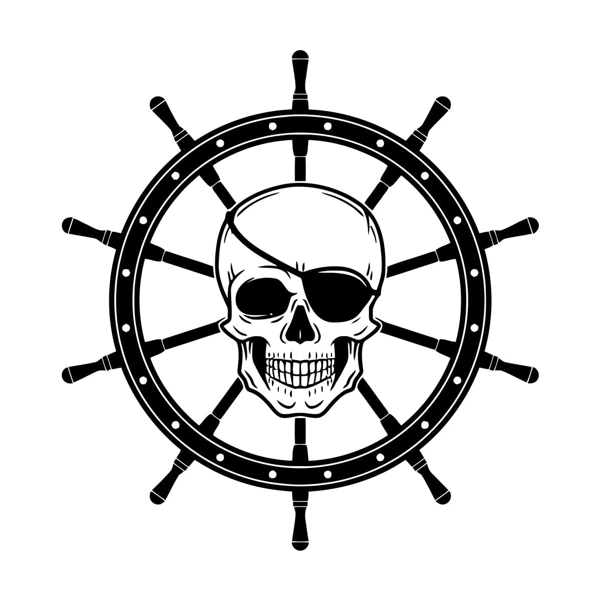 Pirate Skull Wall Decal Ship Wheel Nursery Decor l Vinyl Sticker Child Room Anime Self Adhesive Wallpaper Large - 48x49cm