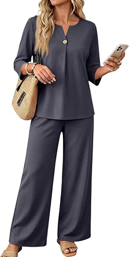 Shiketong Women's 2 Piece Notch V Neck Lounge Set Fall Sweatsuits