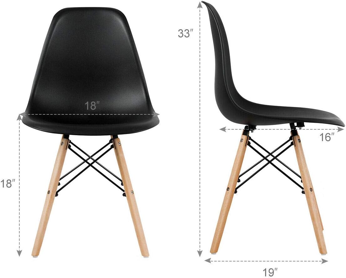 Diagram showing the dimensions of the DORTALA dining chair, including seat width, seat depth, overall height, and overall depth.