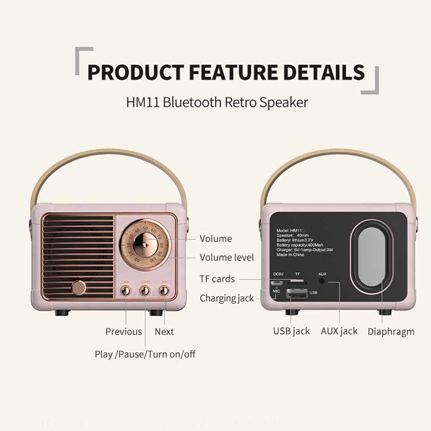 Dosmix Retro Bluetooth Speaker, Vintage Decor, Small Wireless Bluetooth Speaker, Cute Old Fashion Style for Kitchen Desk Bedroom Office Outdoor,Birthday Gifts Ideas for Women Teenage - Image 7