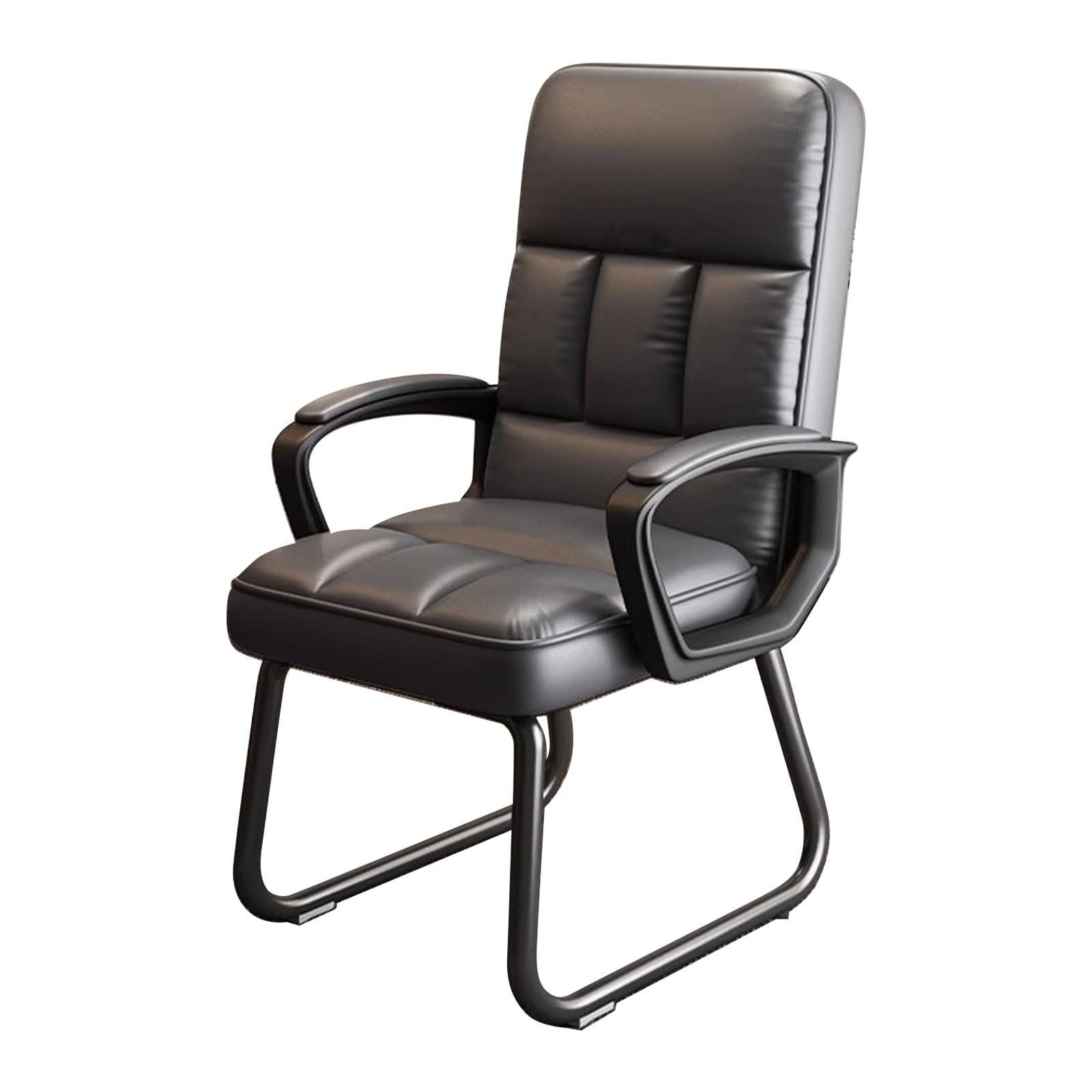 Chaise de bureau en cuir sans roulettes pour salle de conférence et hall d'accueil gris confort