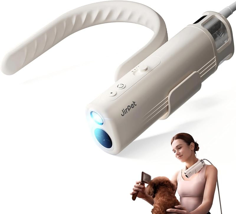 JirPet Neck Dryer for Pet Grooming, Hands-Free High Velocity Dog Dryer | 146 MPH(75 m/s) Air Speed, 250 Million Negative Ions, 1500W Professional Low Noise Dog Dryer with 3 Speeds & 4 Temp, Portable