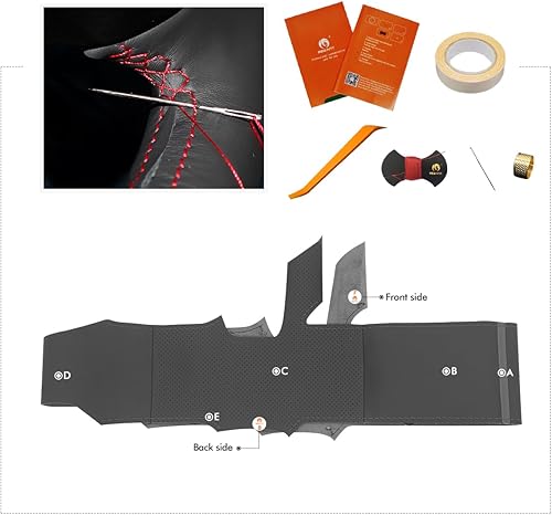 Vista 5 de MEWANT Funda para Volante para GMC Sierra 1500 / Sierra 1500 Limited/Sierra 2500 / Sierra 3500/ Yukon (XL) Envoltura de Volante Cosida a Mano Cuero