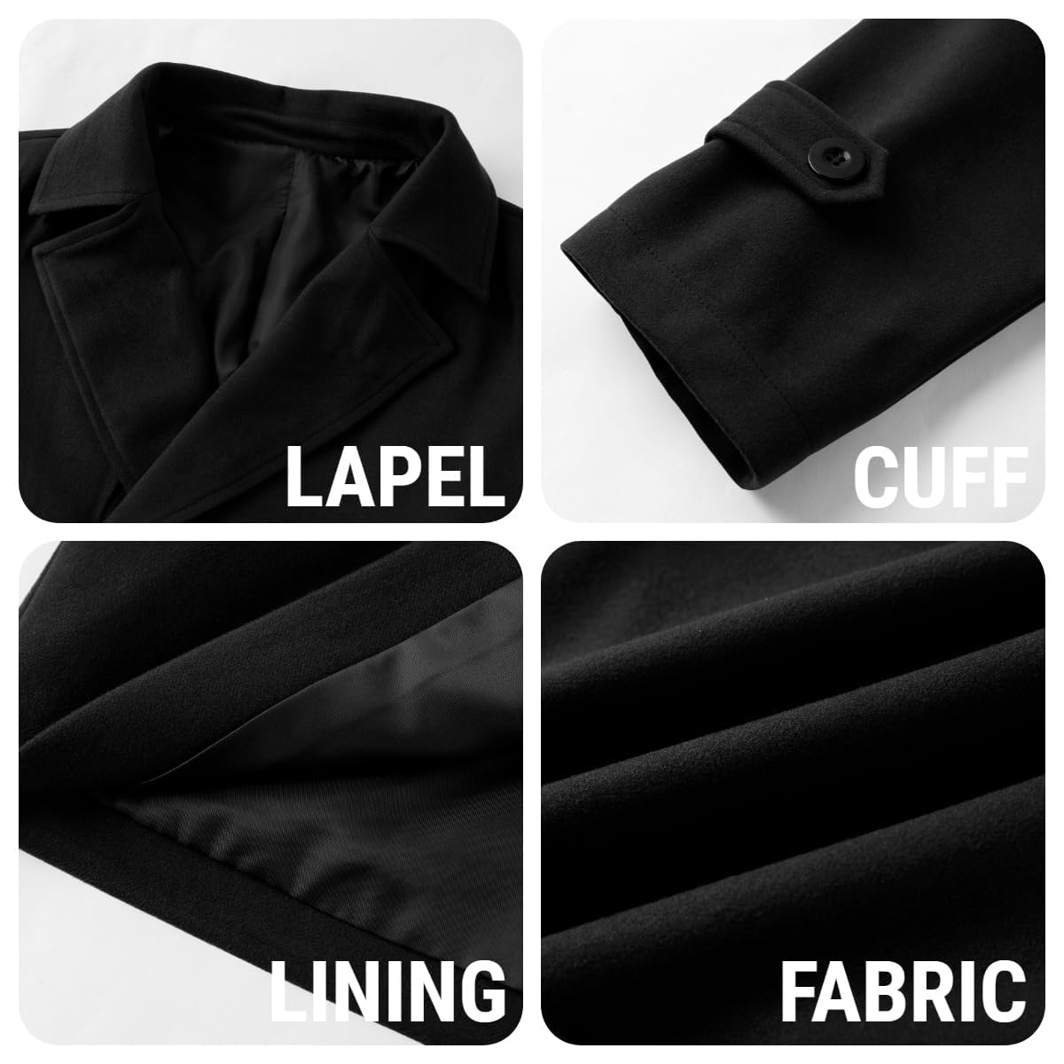 Runcati Abrigo clásico de doble botonadura para hombre Slim Fit Gabardina Casual Chaqueta larga de invierno cálido ropa de negocios
