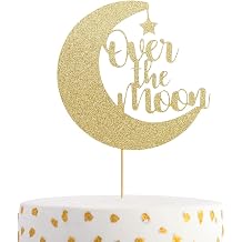 Over the Moon Cake Topper - Baby Shower, Gender Reveals Cake Top Hat, Birthday Party Decorations, Glitter Cardboard, Studio Photo Props.