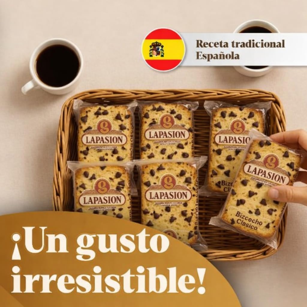 LAPASION - Bizcocho COC Pepitas Chocolate envuelto | Gotas de chocolate | Sobaos Pasiegos Artesanos | Bizcochos Ideales Para Desayunos Y Meriendas | Caja 2 Kg