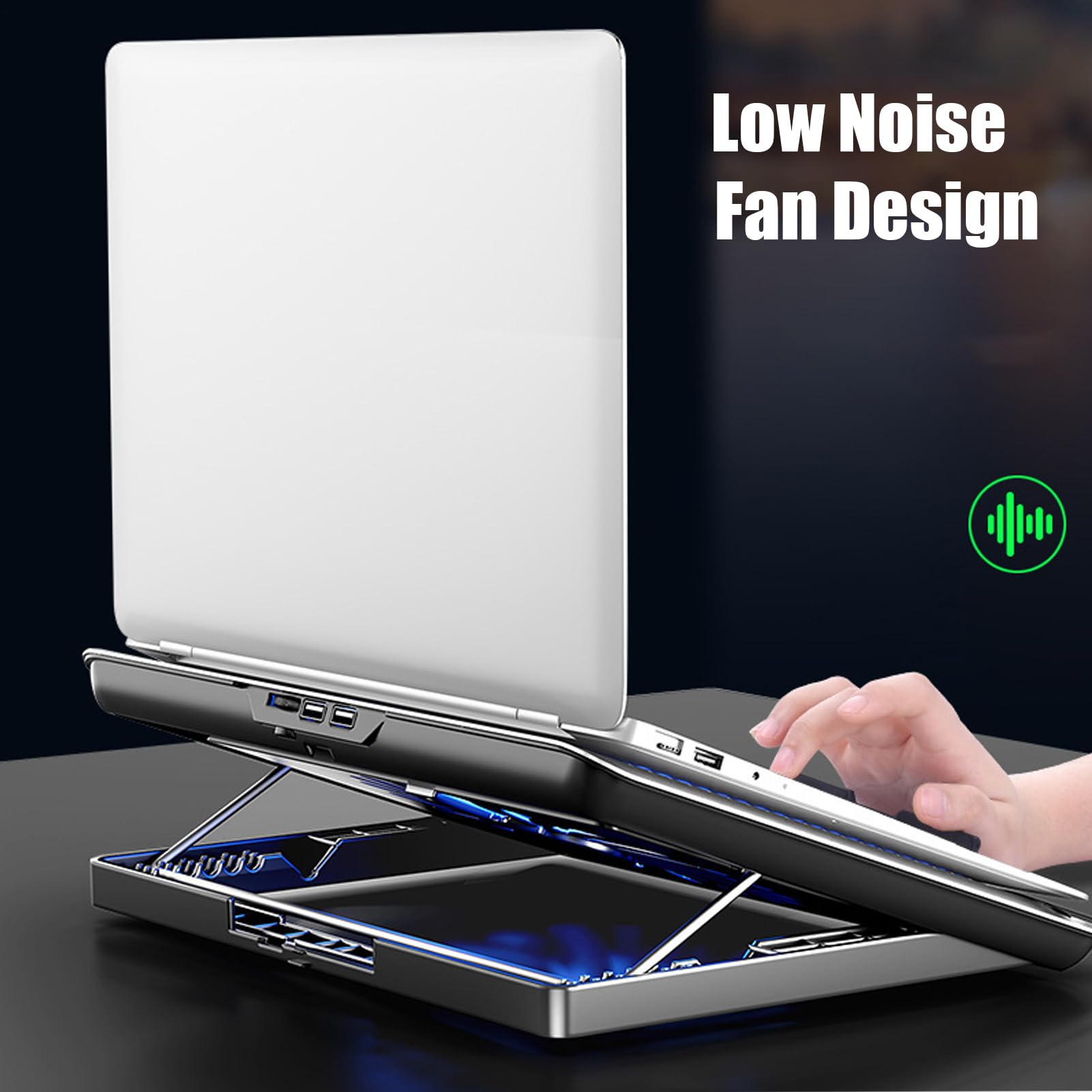 Raffreddatore PC portatile – alluminio 35 x 26 x 2,3 cm | Supporto ventilato silenzioso regolabile con ventola | compatibile con tastiera, tablet, libro per ufficio, casa e lavoro