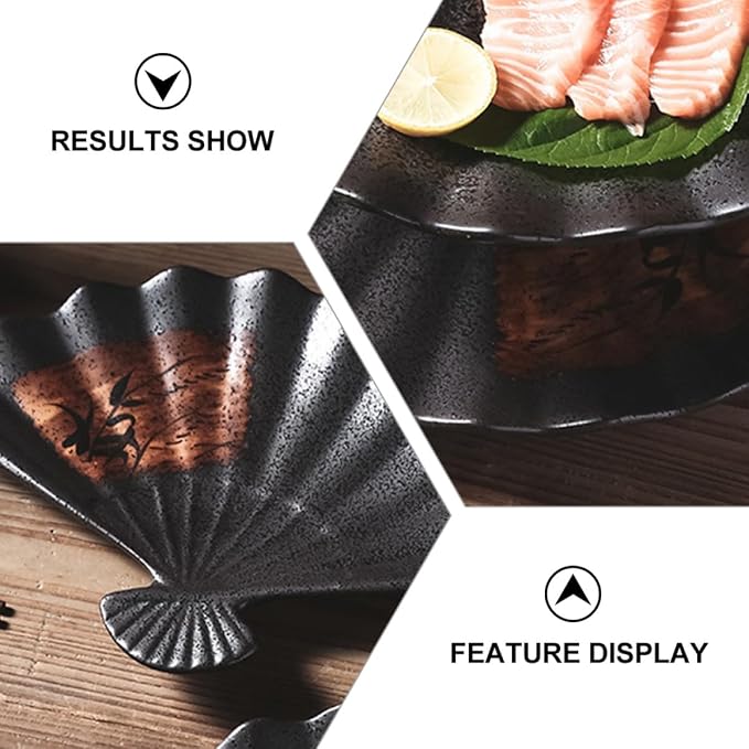 Plato de cerámica para sushi en forma de abanico 13 pulg color negro miniatura 9