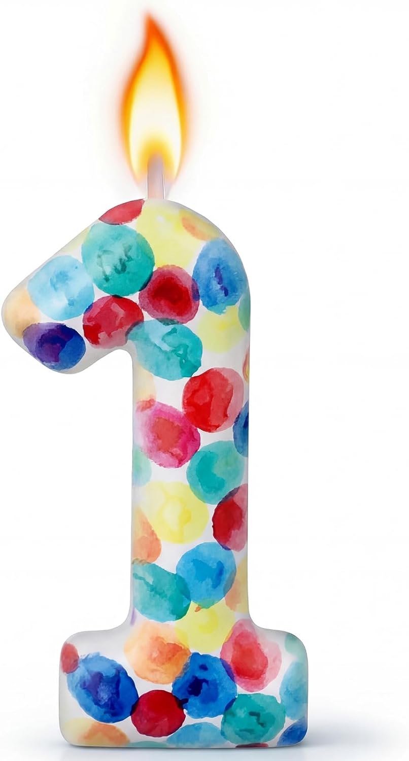 MTLEE Caterpillar 1 Candle for First Birthday Colorful Dots Number 1 Candle