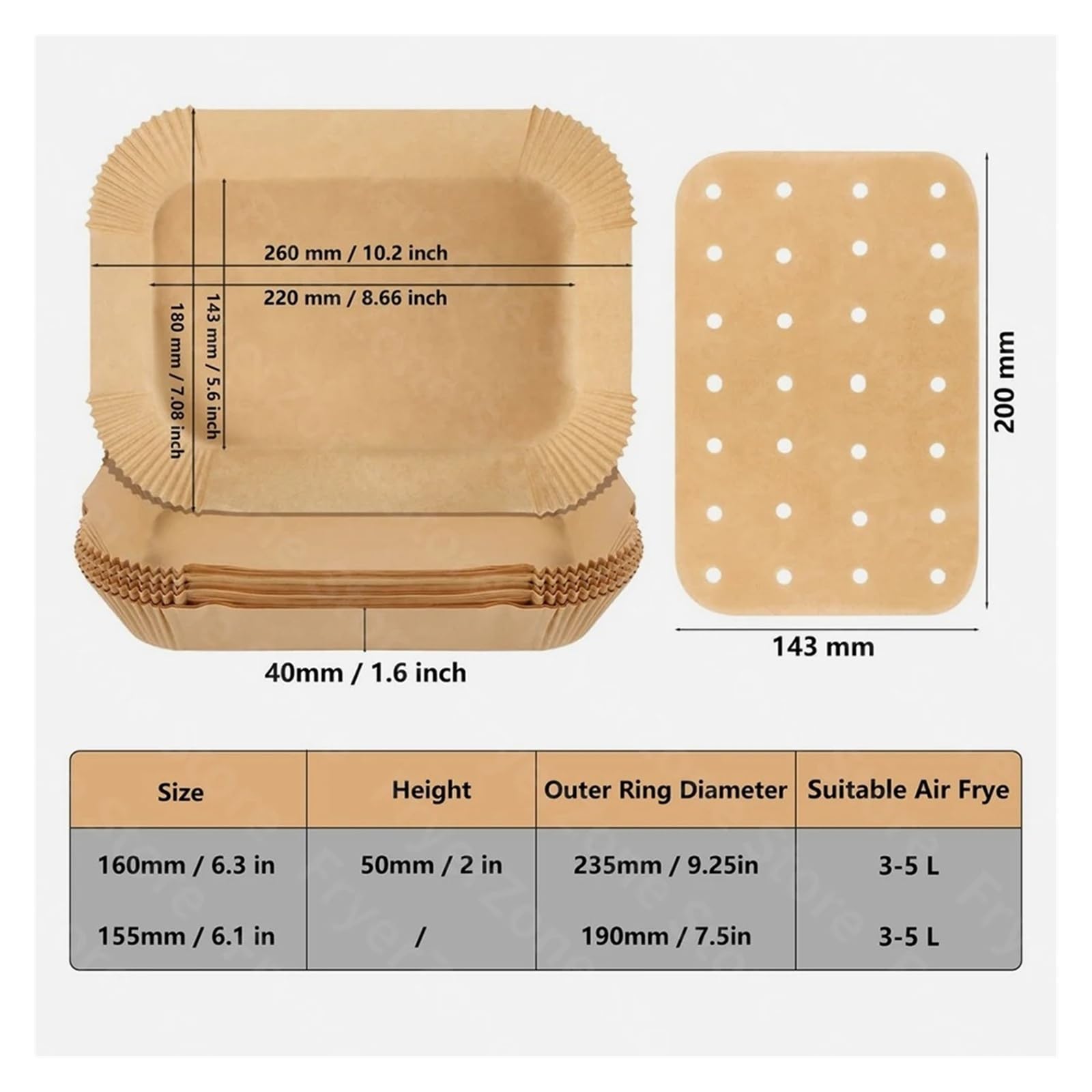 Papel for hornear freidora de aire, Compatible con Ninja, Dual XL foodi AF300 AF400 AF451, revestimiento de papel desechable, molde for parrilla, accesorios for freidora(200pcs 22x14cm)