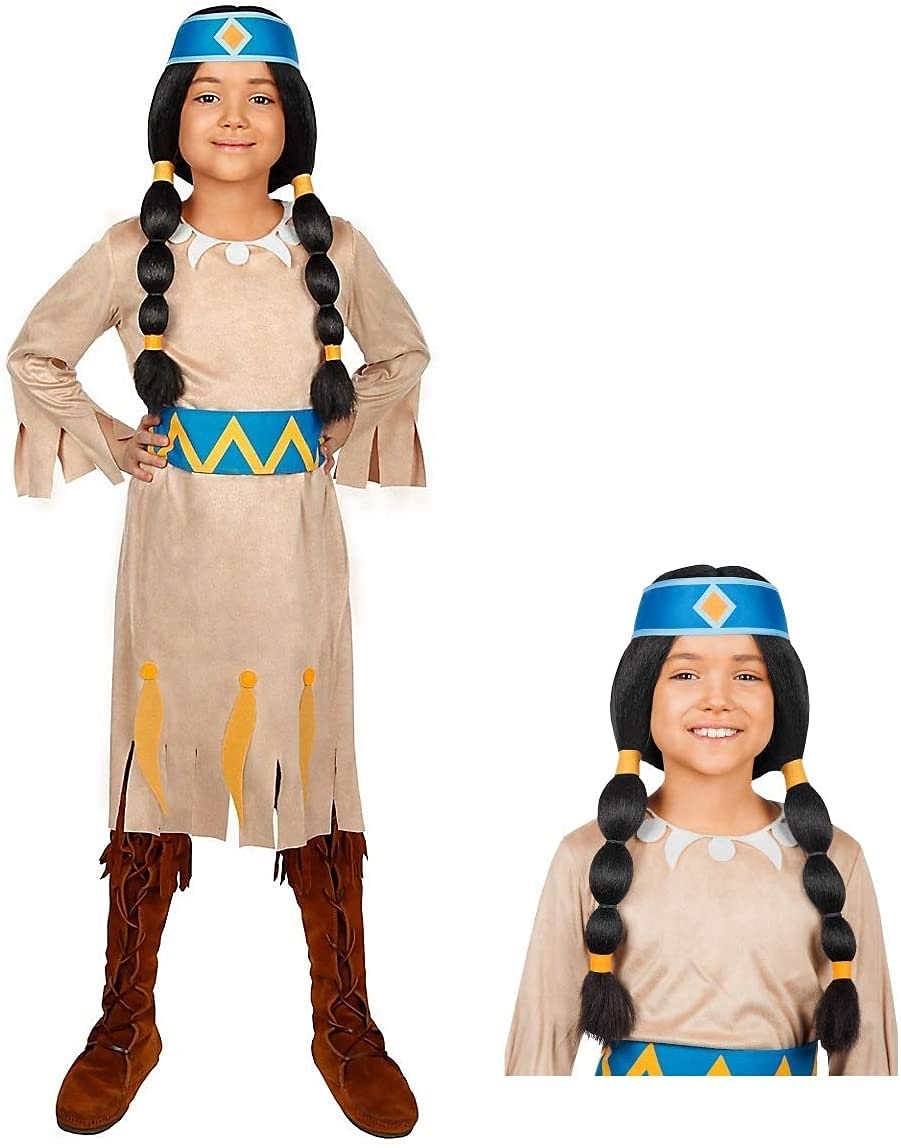 Maskworld - Yakari Regenbogen Kinderkostüm 4teilig mit Perücke - Indianer Kostüm Kleid für Mädchen - Lizenzprodukt Zeichentrickserie (110/116)