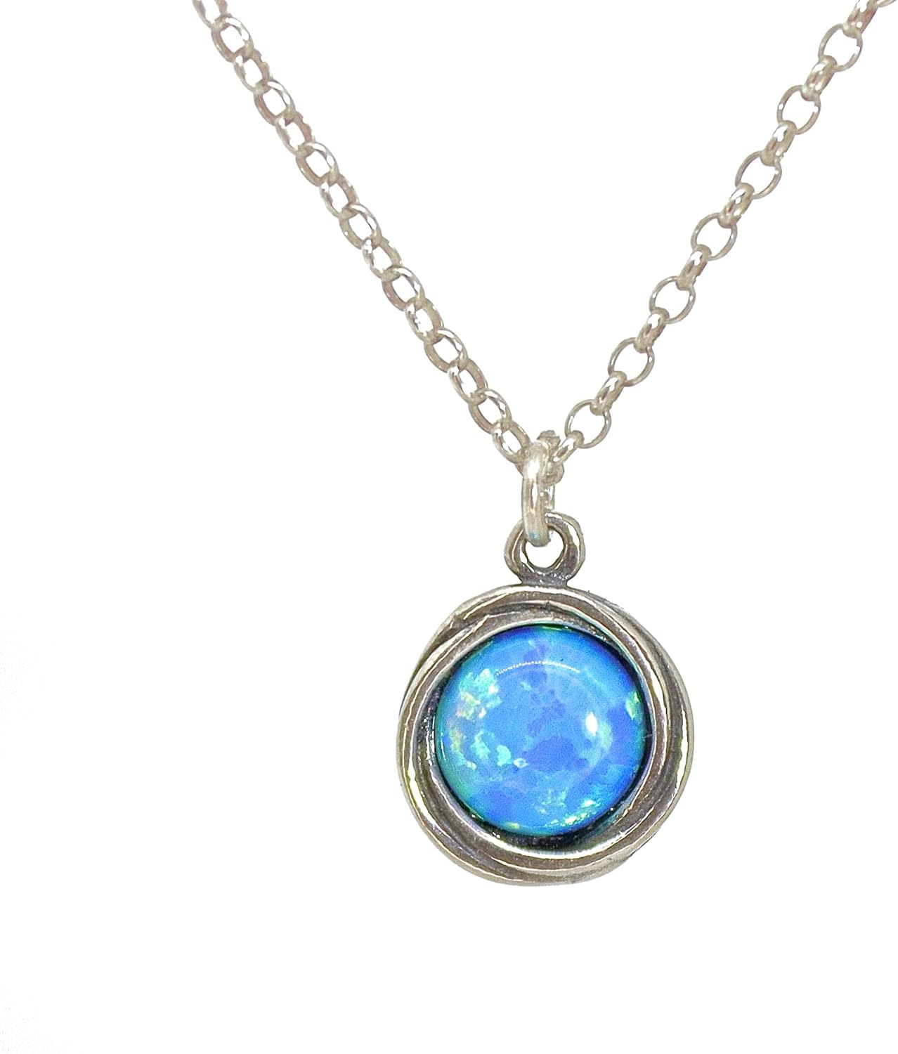 Opal necklace pendant, Sterling silver 925 blue opal necklace for Women and girls, Minimalist stone pendant, Silver Opal necklace, Birthstone necklace pendant, Round small stone pendant - Image 4