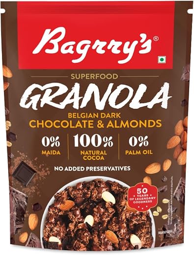 Bagrry's Superfood Granola Belgian Dark Chocolate &amp; Almonds 400g | 40% Oats &amp; Quinoa Flakes | 100% Natural Cocoa | Plant-B...