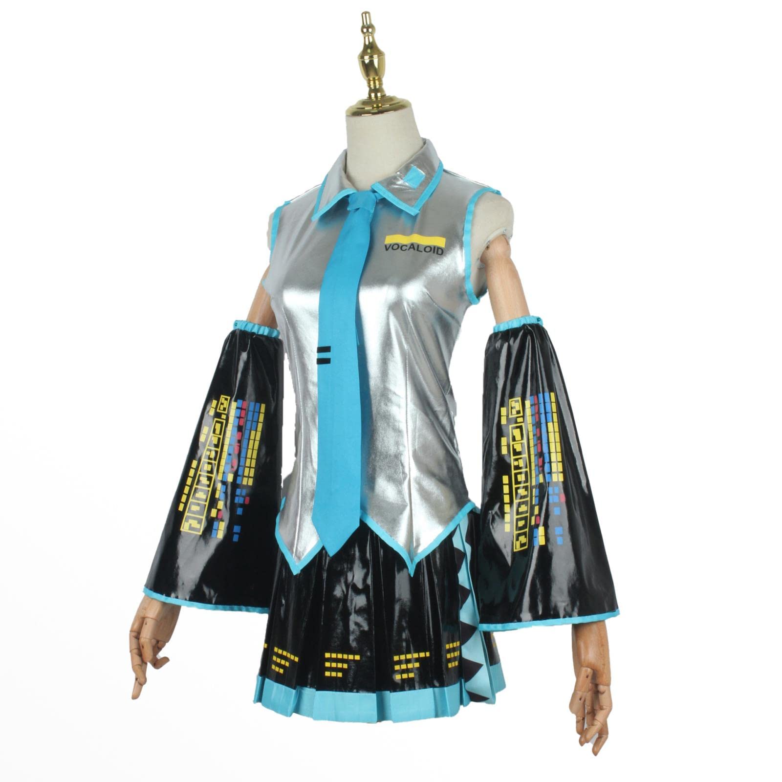PUYYDS Vocaloid Miku Cosplay Wig Costume Japan Midi Dress Beginner Future Miku Cosplay Female Halloween Women's Costume Men size, M