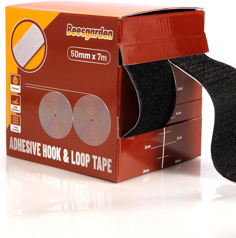 Tape Self-Adhesive Extra Strong Black 50 mm x 7 m Fastener Adhesive for Fabric Fly Screen Mesh Wall Window Car Sofa