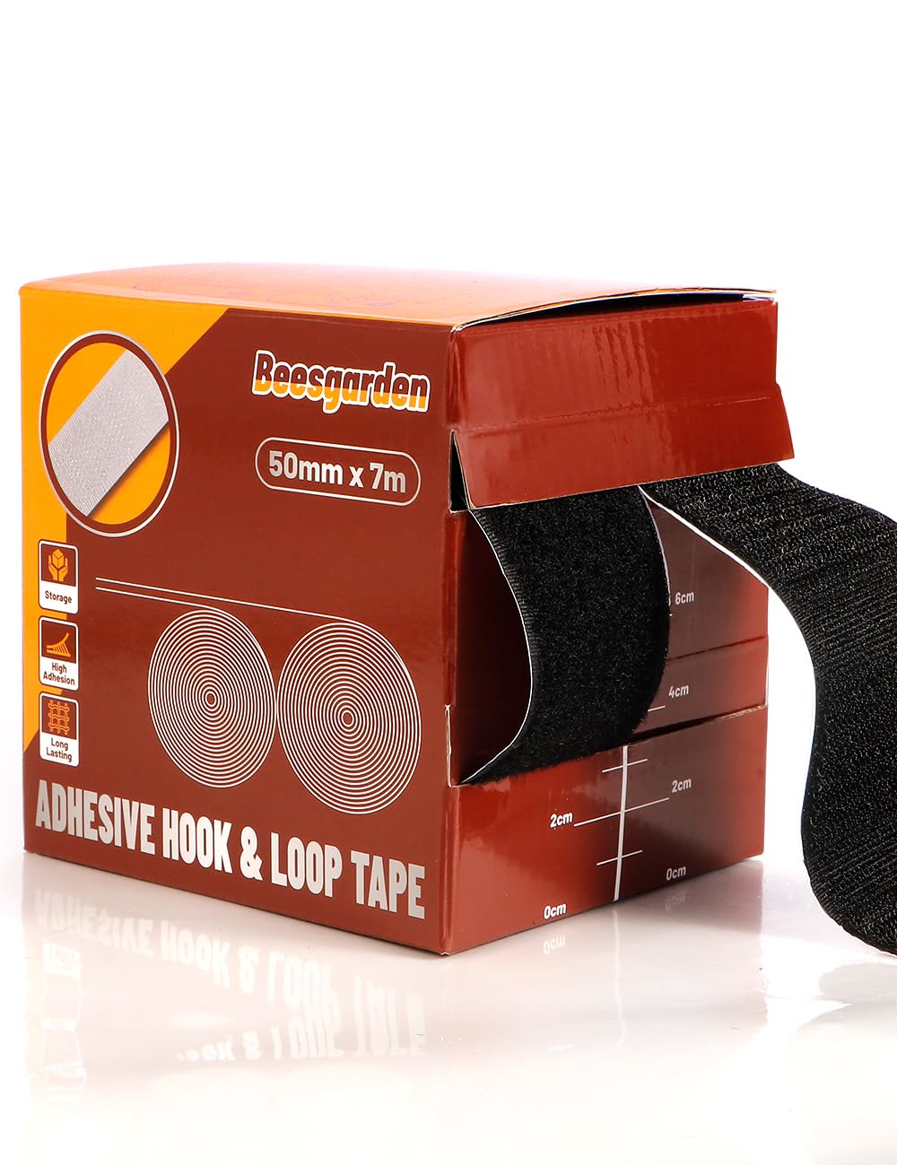 Beesgarden Heavy Duty Hook and Loop Adhesive Tape 50mm x 7m with Dispenser, Extra Strong Double Sided Stick On Tape for Room Décor & Home, Office,Desk, Garage, Car Carpet Sofa Picture Frame