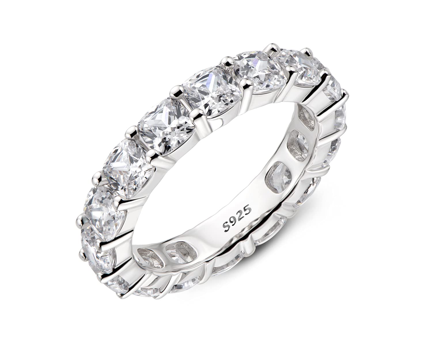 Eternity Ring, 925 Sterling Silver Engagement Promise Ring for Women,Emerald Oval Radiant Round Cushion Cut Cubic Zirconia CZ Fine Ring,Stackable Full Eternity Wedding Band