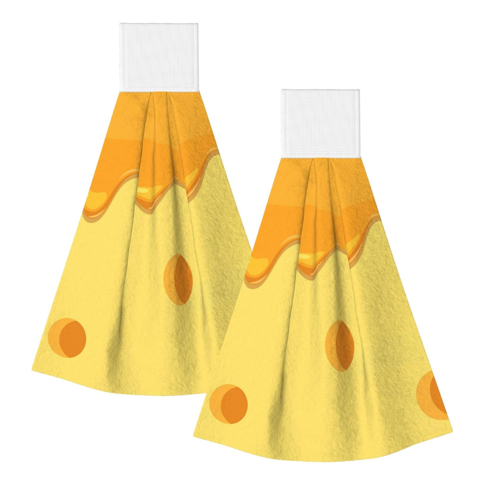 DOPKLNA Pasta Cheese Food Pattern, 2 Pcs Hanging Coral Fiber Hand Towels for Bathroom, Absorbent Kitchen Towels