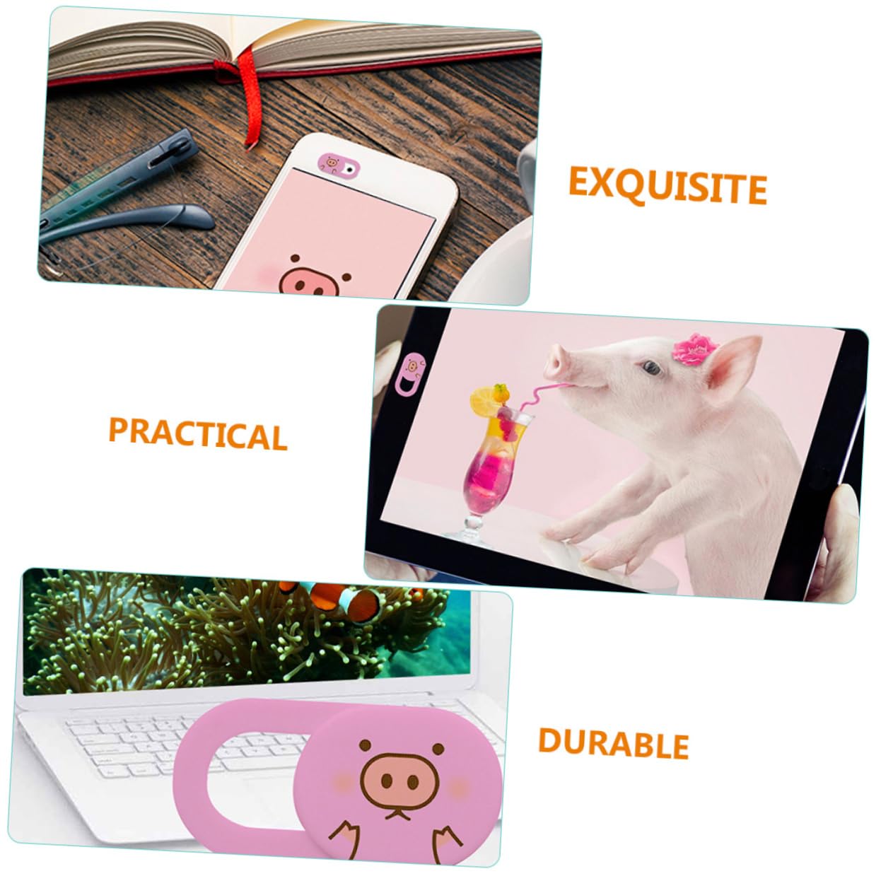 Cubierta Protectora de Cámara Web Rosa, 3 Piezas, Abs | Portátil y Móvil, Autoadhesiva, Fácil de Aplicar y Retirar, Diseño Deslizante