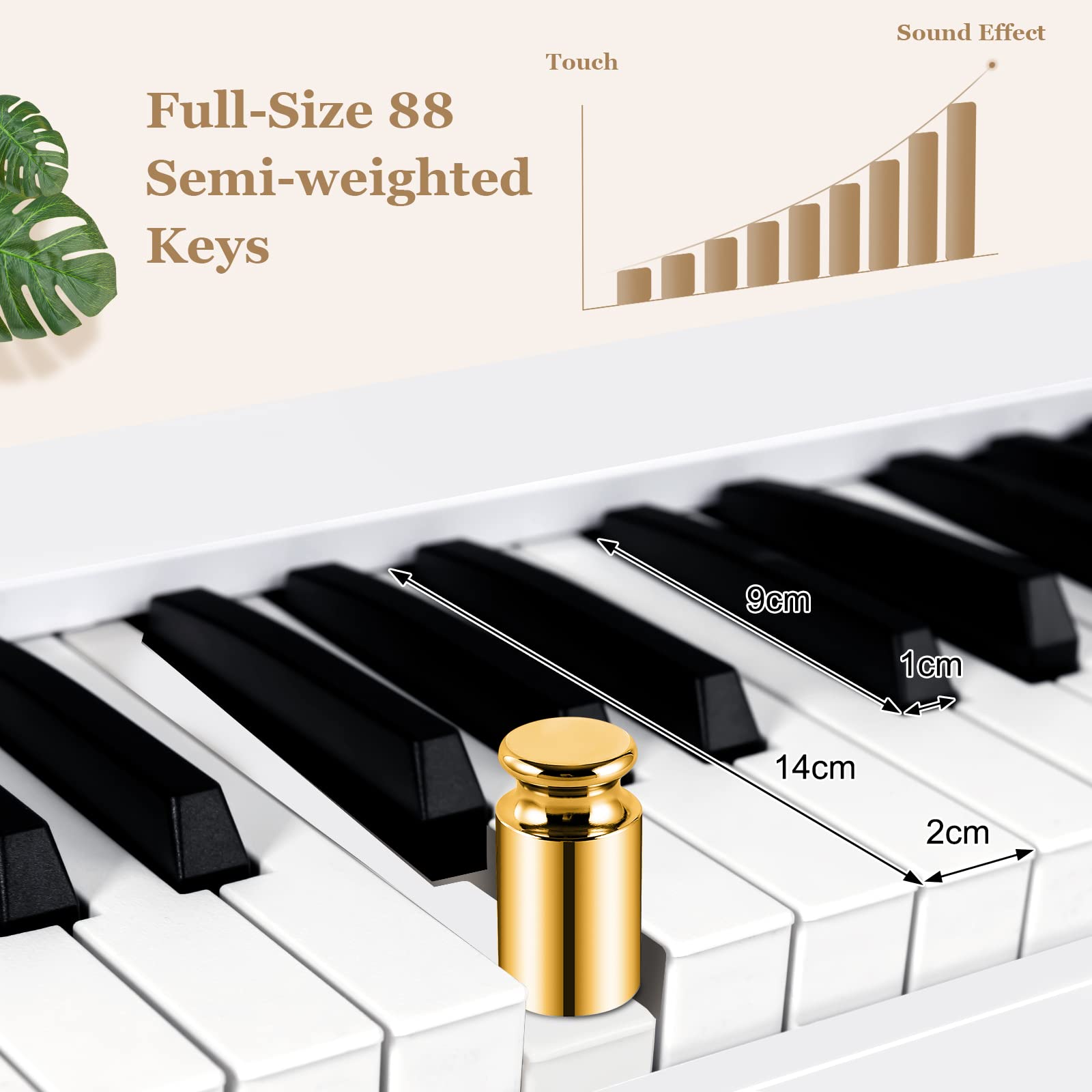 Piano Digitale Pieghevole a 88 Tasti, Tastiera Semipesata a Grandezza Reale con Midi, Pianoforti Elettrici Portatili per Principianti (White)