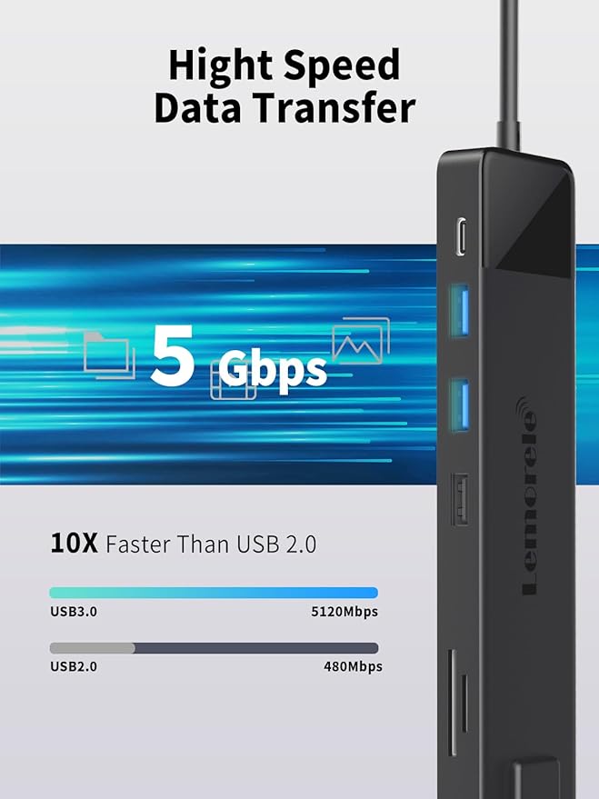 Lemorele Estación de Acoplamiento USB C 13 en 1 para 3 Monitores, 2 HDMI 4K miniatura 2