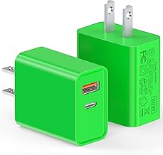 LCGENS 2-Pack USB C Wall Charger, 20W Type C Fast Charger Block Plug Dual Port PD + QC3.0 USB A Charging Brick Cube for iPhone 16/15/14, iPad,Galaxy S25/24, Google Pixel, Motorola,(Bright Green)