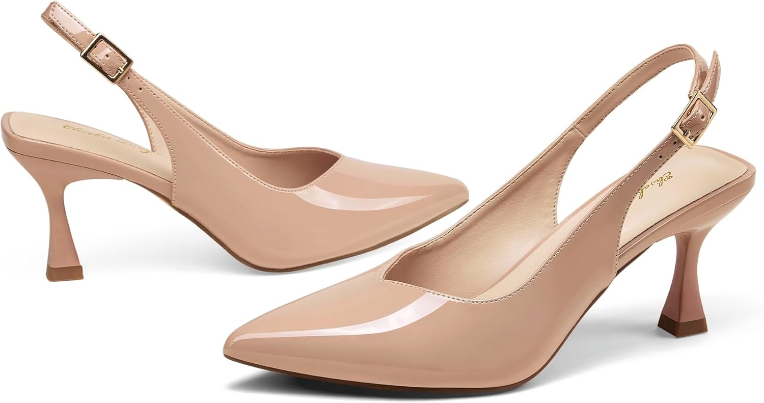 Elisabet Tang Women's Kitten Heel Slingback Low Pumps 3 Inches Stiletto Pointed Closed Toe Elegant Dressy Bridal Wedding Party Shoes - Image 5