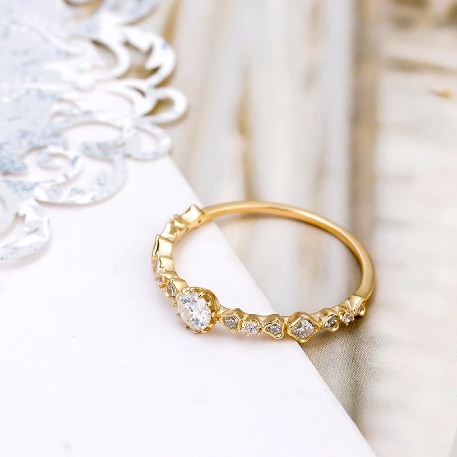 Anillo de amistad Au 375/585/750, oro amarillo Moissanite filigrana Petite