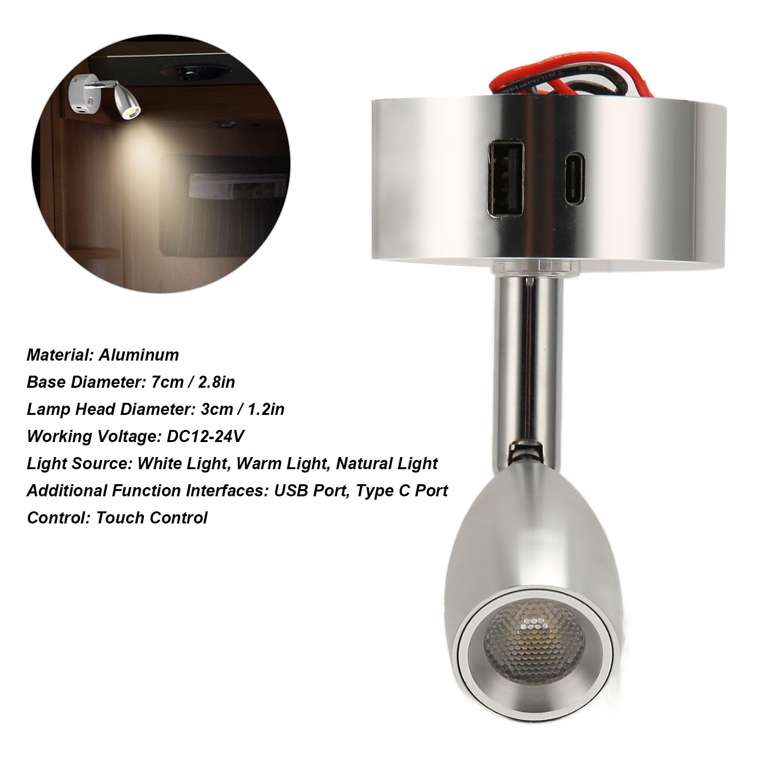 Lampe de lecture LED à intensité variable, blanc chaud/blanc, 12