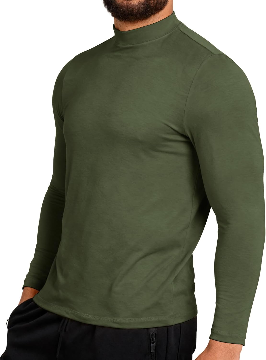 Men's Mock Turtleneck Long Sleeve Fitted Tee Shirts High Neck Base Layer Thermal Tshirt Triblend - Image 2