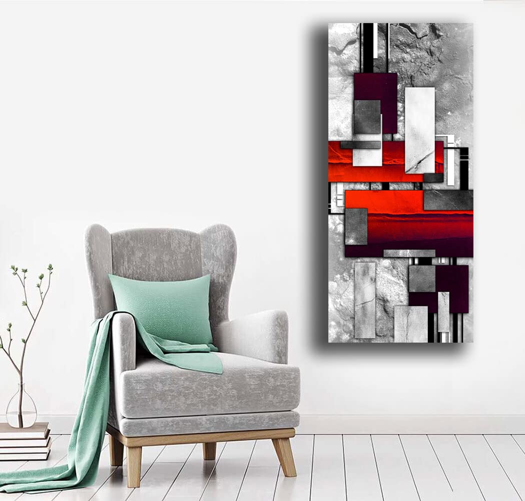 Quadro Moderno Soggiorno Verticale Astratto Shabby chic Industrial Quadri moderni da Parete XXL grande Stampa su tela Canvas Decorazione Murale muro Arredo Camera letto Cucina (50x100 cm, Rosso)