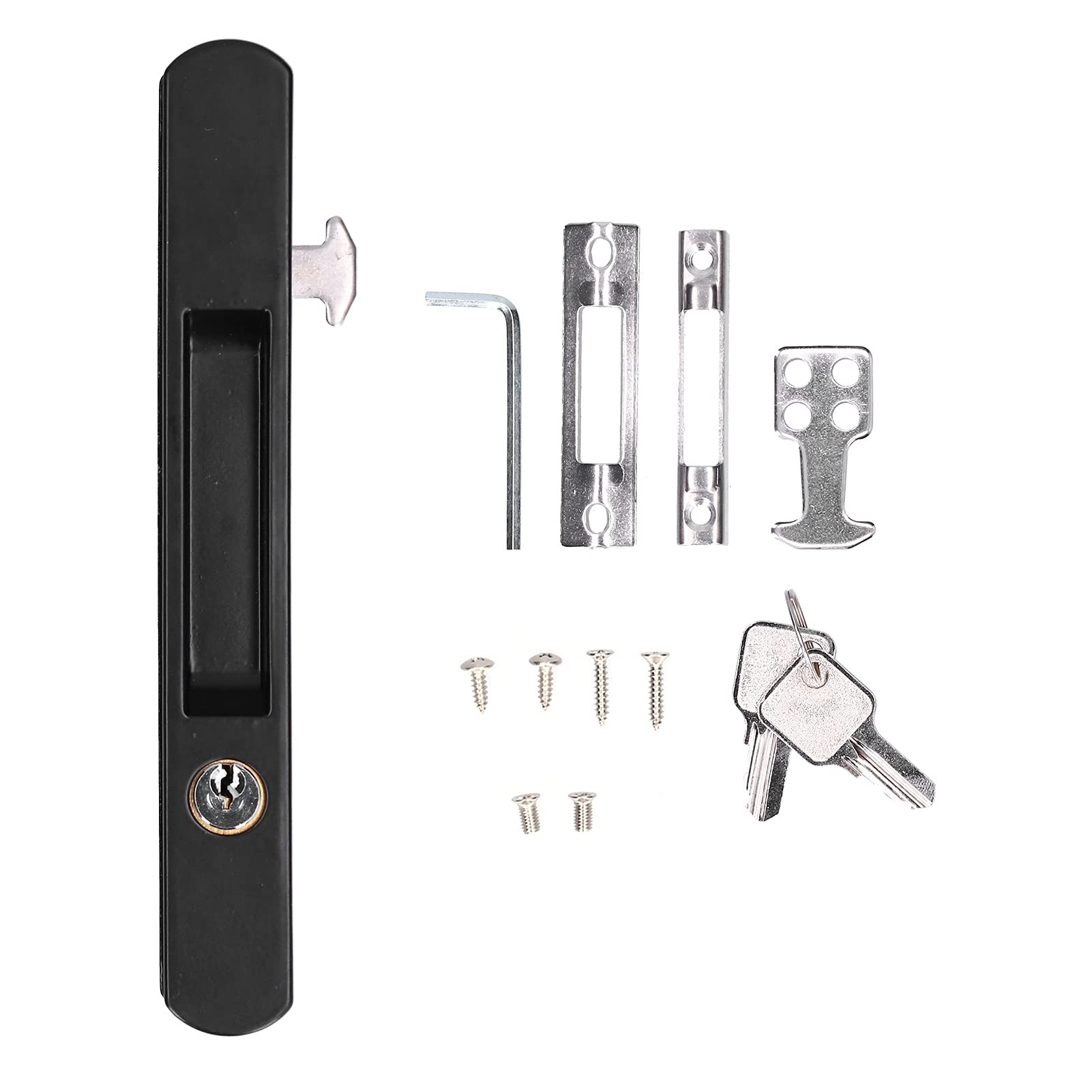 Sliding Door Lock Black Copper Zinc Alloy Lock Furniture Hardware,Sliding Door Lock with Key, for Balcony Door,for 27‑29mm Thick Sliding Doors and Window, barn Door Lock Pocket Door Lock Sliding