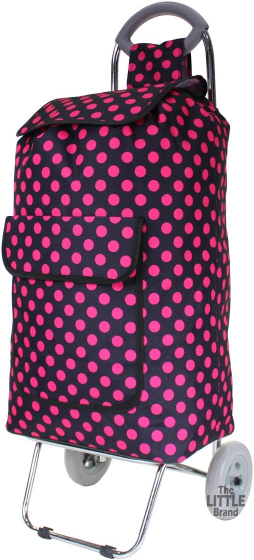 Folding Shopping Trolley Chrome Steel Frame Wheeled Shopping Cart Grocery Bag (Pink (Polka Dot))