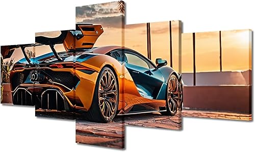 Miniatura 64 de TUMOVO Pintura retro para motocicletas, impresiones artísticas de motocicleta Cyberpunk, 5 piezas, lienzo, arte de pared, arte de pared Giclée,