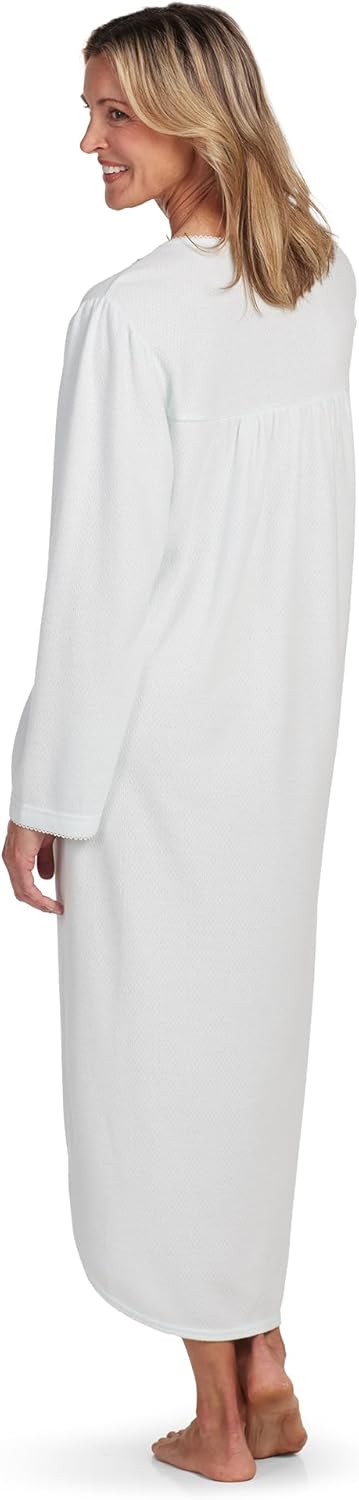 Miss Elaine Women's Long Pointelle Honeycomb Knit Nightgown, Long Sleeve Gown, Sleepwear & Loungewear