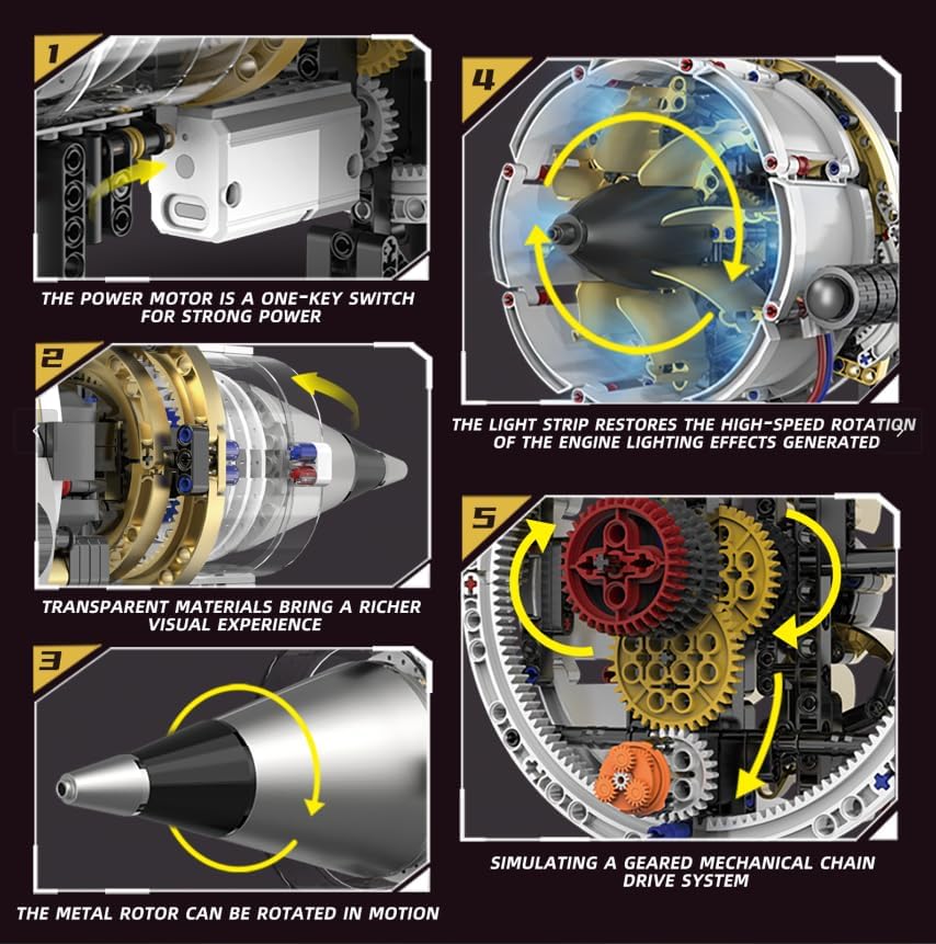 Detailed views of the engine model's internal mechanisms and components.