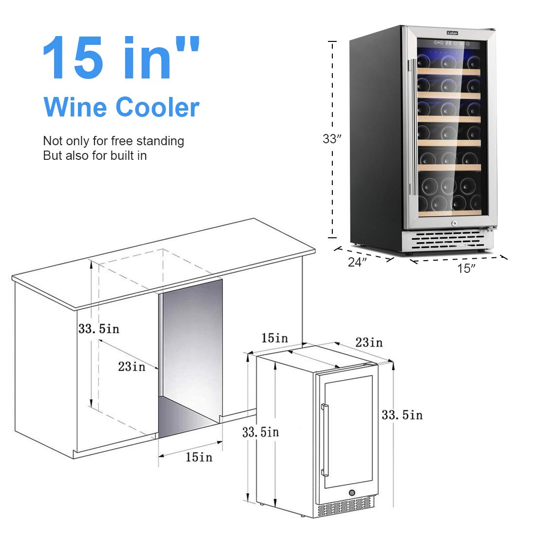 Buy Colzer Classic 15 Inch Wine Cooler Refrigerators, 30 Bottle Fast