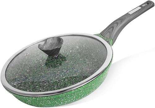 TINCOKO Sartén antiadherente con tapa  Sartén antiadherente con revestimiento de granito verde de 11 pulgadas, utensilios de cocina de aleación de
