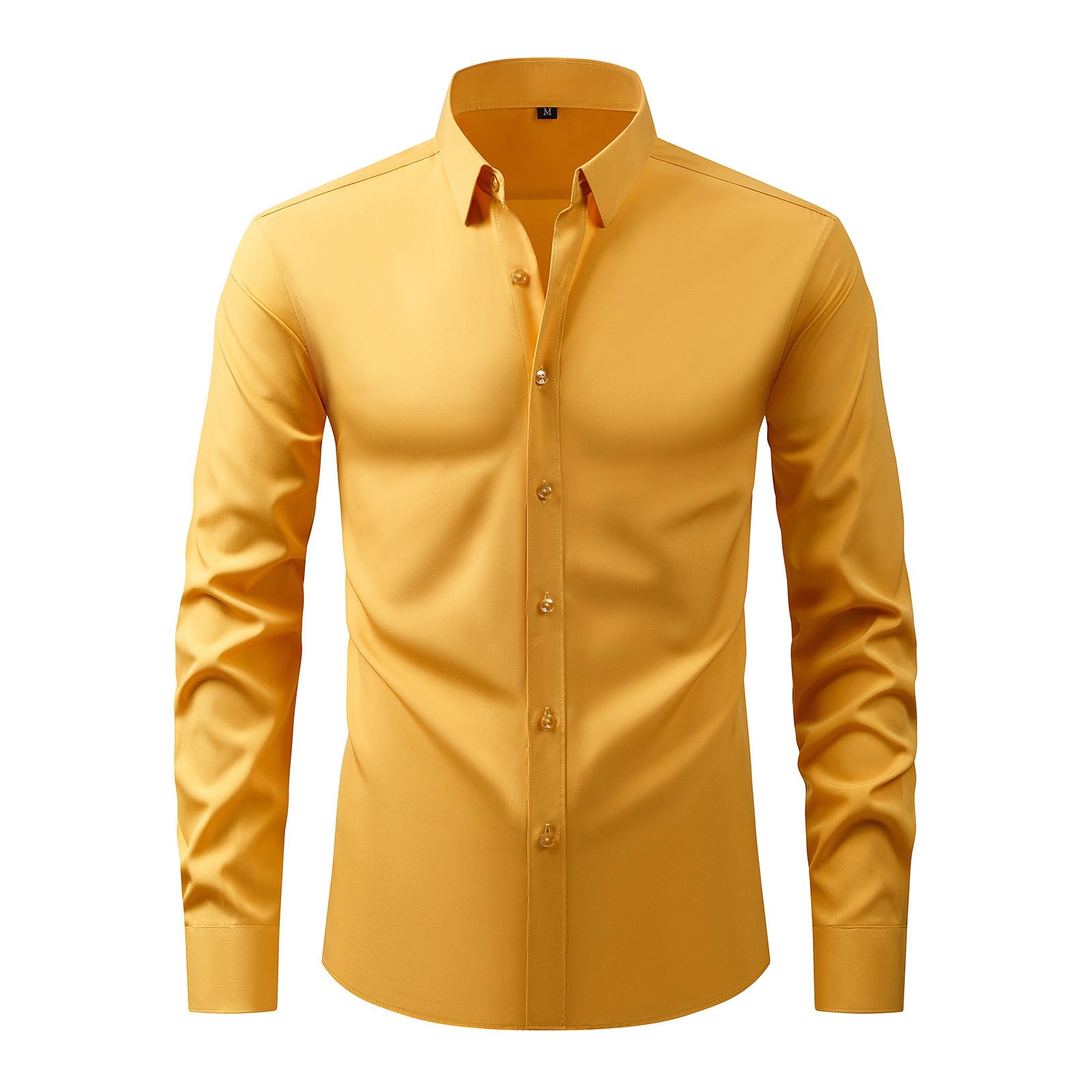 Mens Dress Shirts Fashion Casual Regular Fit Long Sleeve Stretch Business Blouse Button Lapel Wrinkle Free Shirts