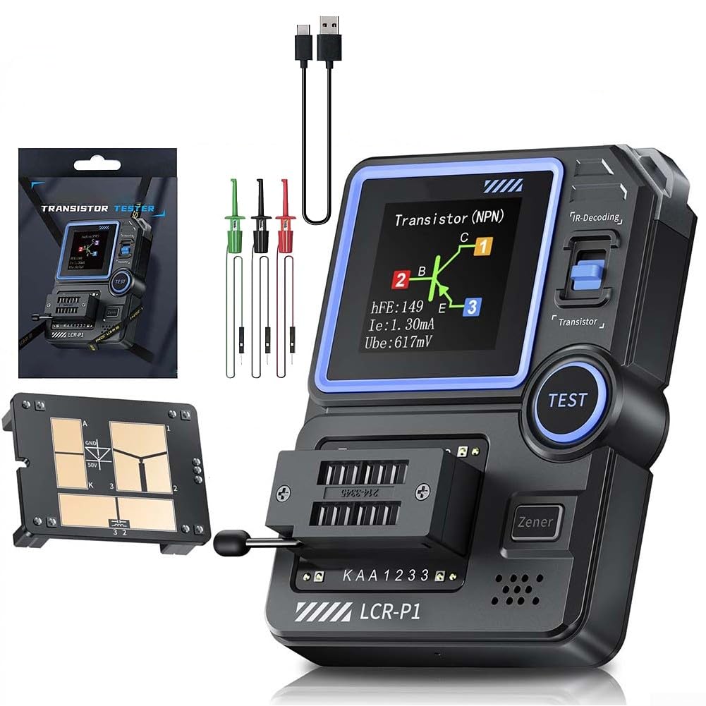 ZYWUOY LCR-P1 Transistor-Tester, Multifunktionales Dioden-Trioden-Kapazitätswiderstandsmessgerät LCR ESR Messgerät Testinstrument mit 3,6 cm Display