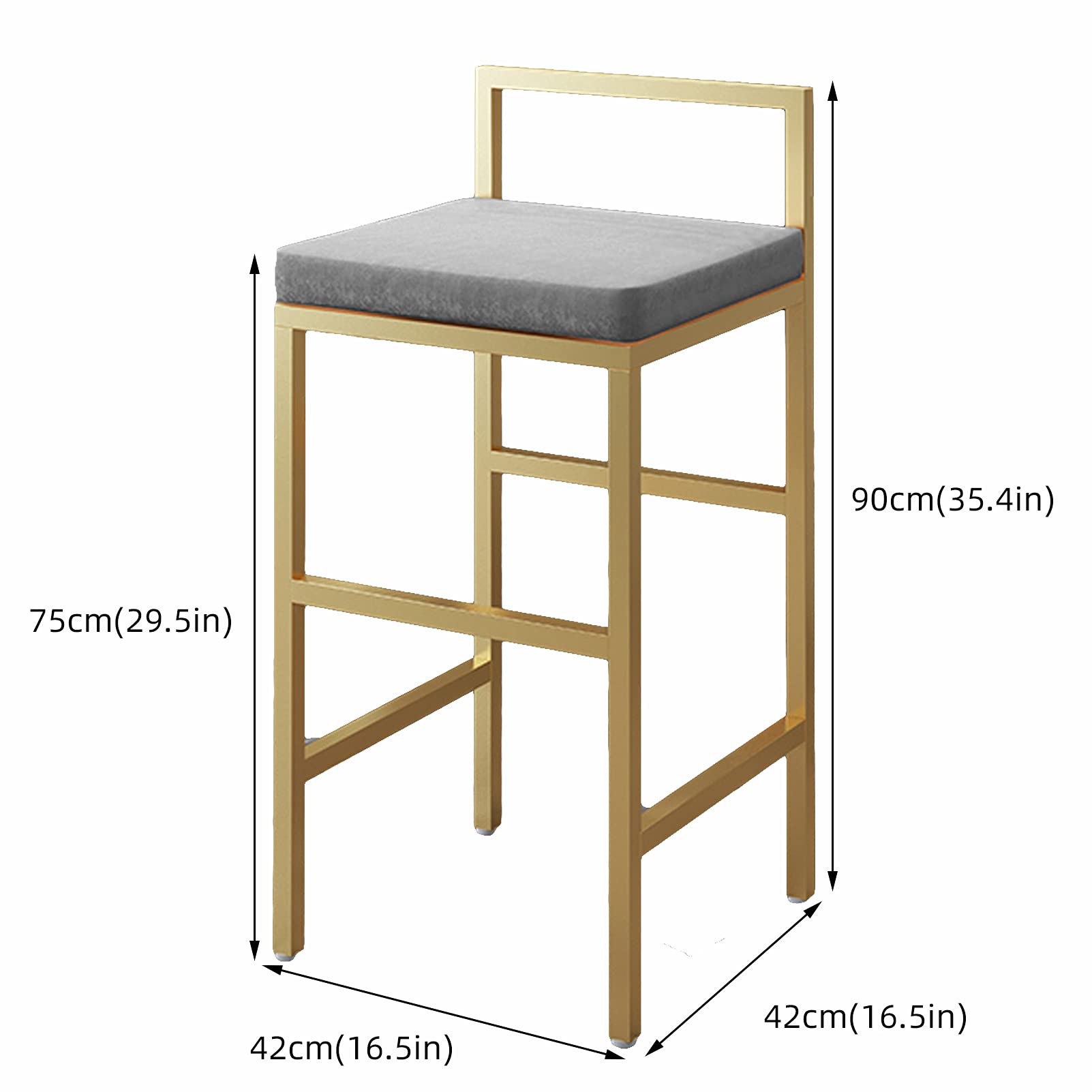 Tabouret de bar avec assise en velours et repose-pieds en métal noir pour cuisine, bar, pub, bistrot – Hauteur assise 75 cm
