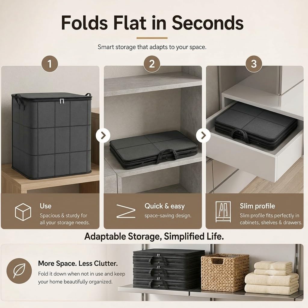 180L Spacious Moving Storage Bin, Large Capacity Zippered Fabric Organizer (3PCS,XL)
