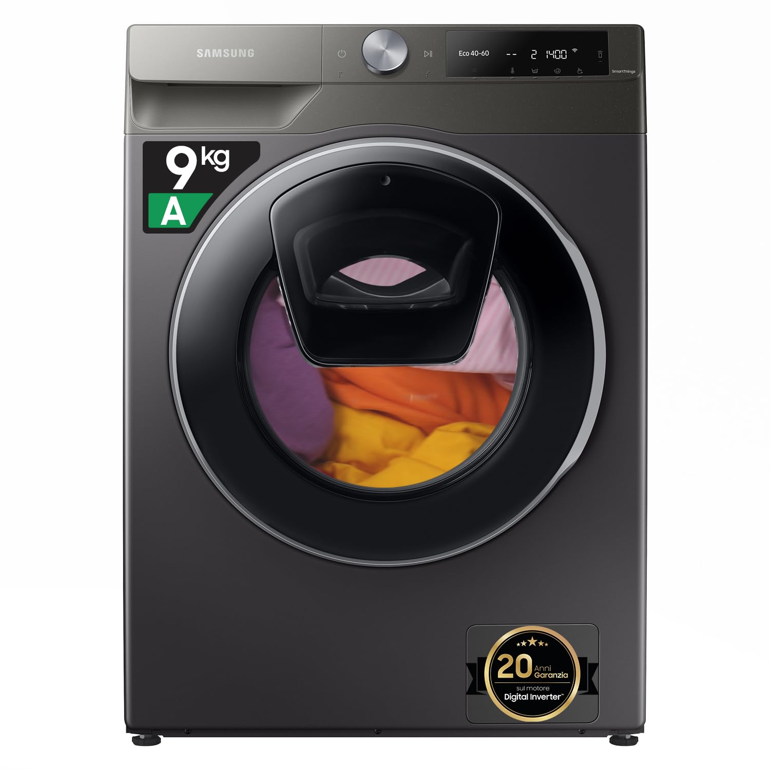 Samsung Lavatrice AI control Addwash WW90T684DLN/S3, Libera installazione, 9 Kg, 1400 RPM, WiFi, Ecodosatore, Vapore, Carica Frontale, 60l x 85h x 55p cm, Nero