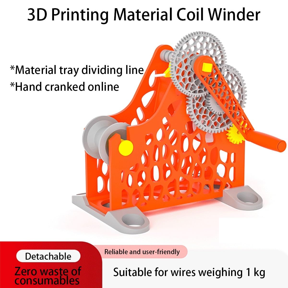Zwijacz filamentu do drukarki 3D, ręczne nawijanie szpuli, płynny obrót, zdejmowana modułowa konstrukcja do druku 3D i sztuki tekstylnej