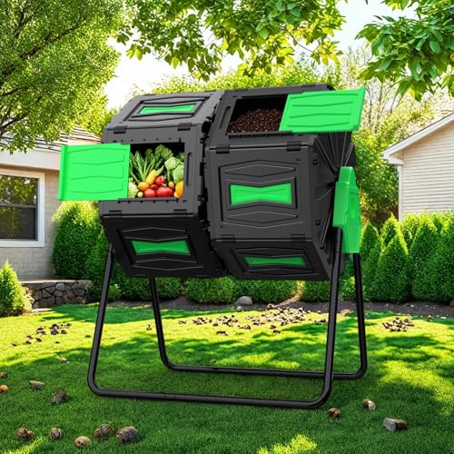 GasXcel Compost Bin Outdoor, 45Gallon Dual Chamber Composter...