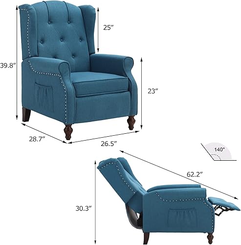 Miniatura 2 de Wingback - Silla reclinable con respaldo a presión y calor y masaje, sofá individual copetudo para el hogar, sala de estar, oficina, dormitorio