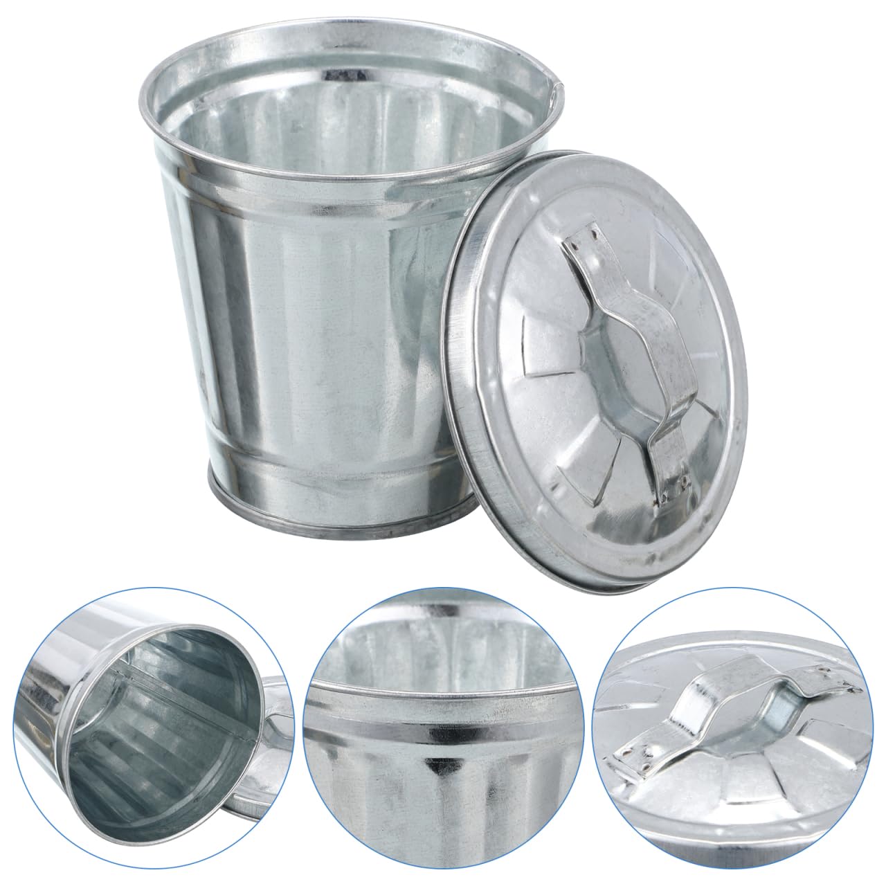 STOBOK Mini Desktop Storage Jar with Lid Compact 3.74X3.54X3.54In Tabletop Wastebasket Small Metal Trash can and Flower Pot for Home Office Dorm
